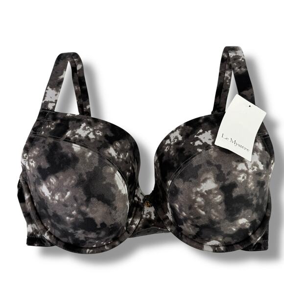 Le Mystere Safari Plunge T Shirt Bra Size 32G Black Marble Print Underwire - Picture 3 of 9